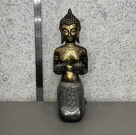 Buda grande com espaço para duas velas pintura brilho