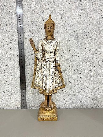 Buda grande branco com detalhes dourados e marrom provençal