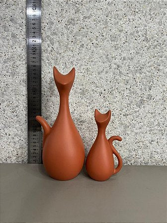 conjunto gatos cor terracota cerâmico