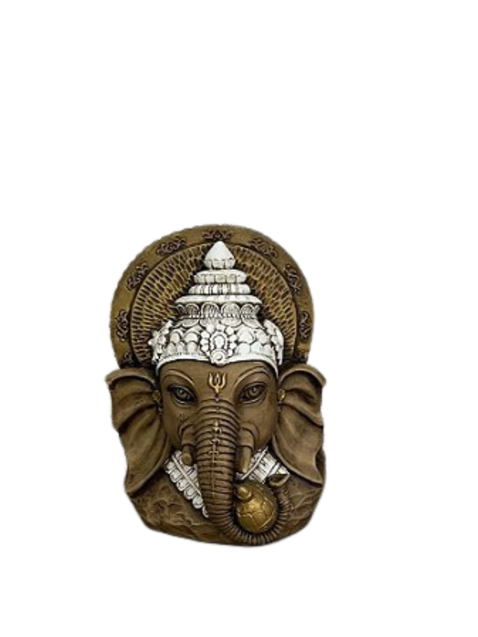 Ganesha ceramica branca com marrom e detalhes dourados