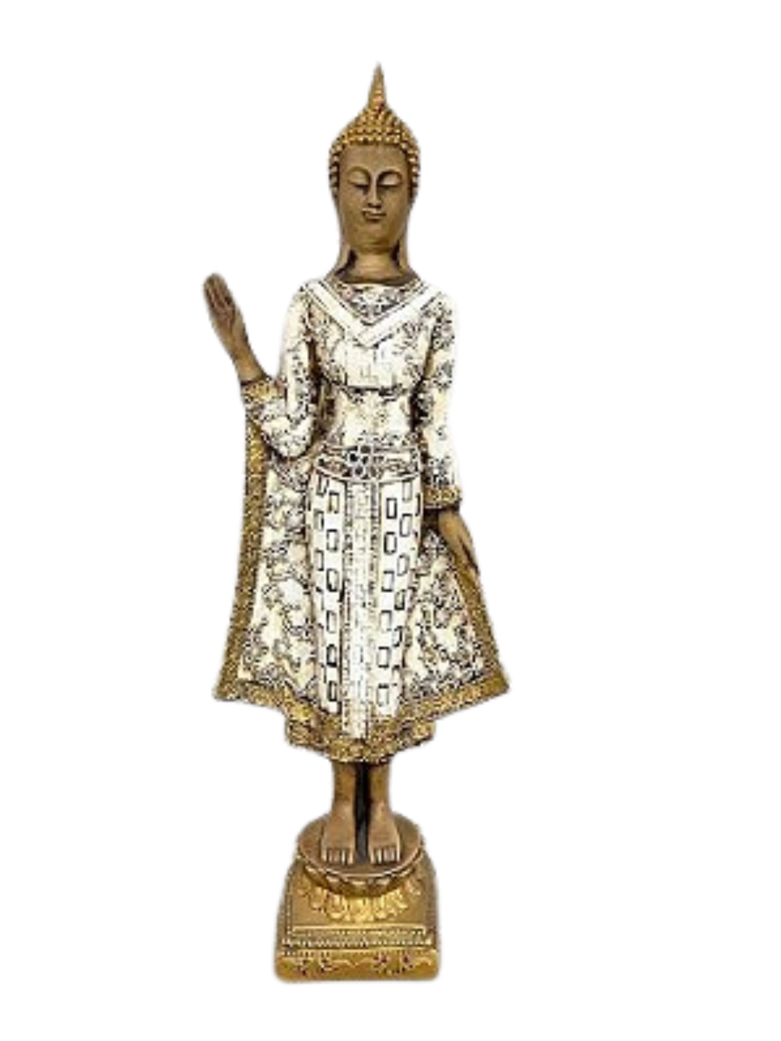 Buda grande branco com detalhes dourados e marrom provençal