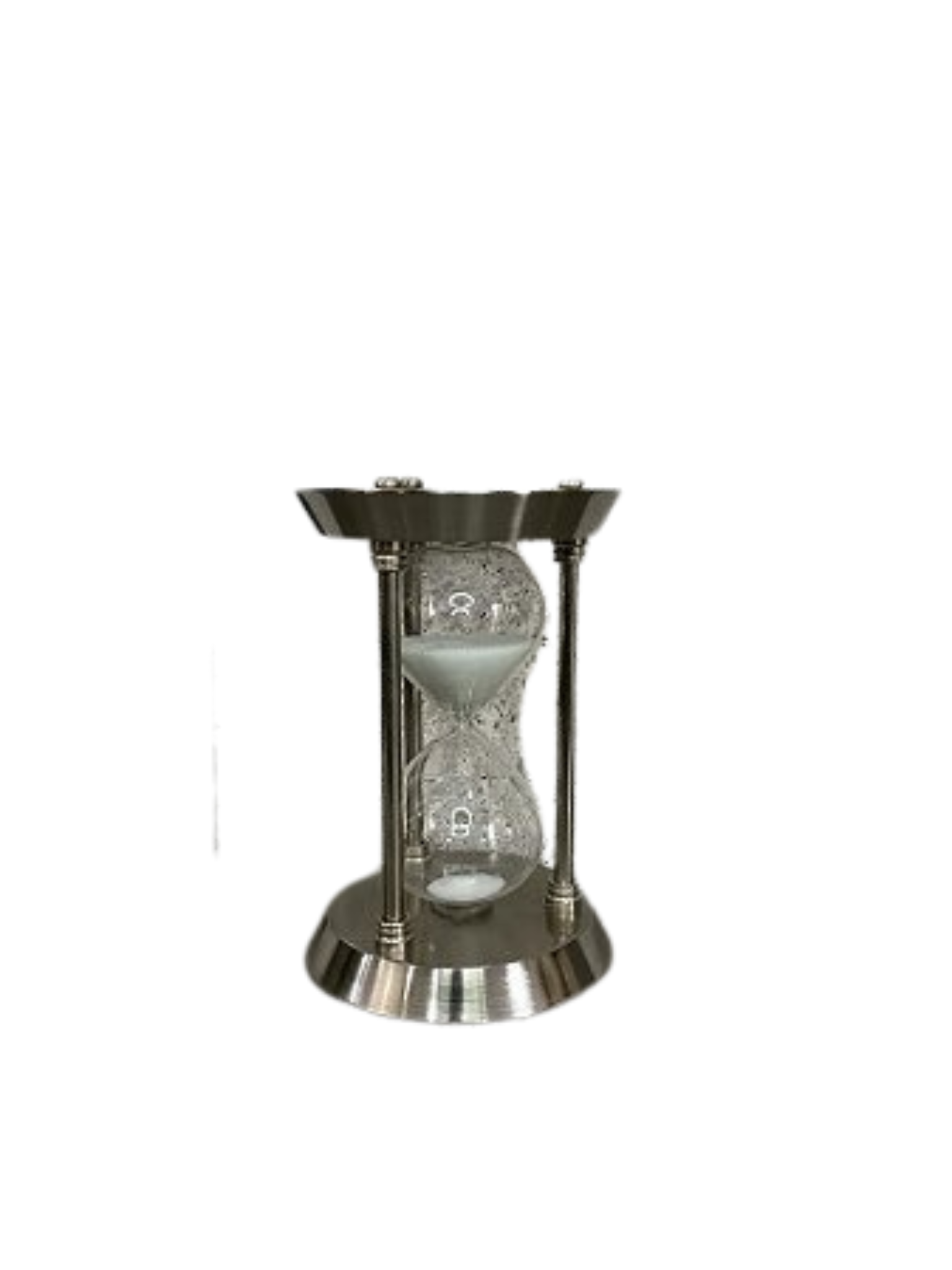 Ampulheta prata metal com vidro