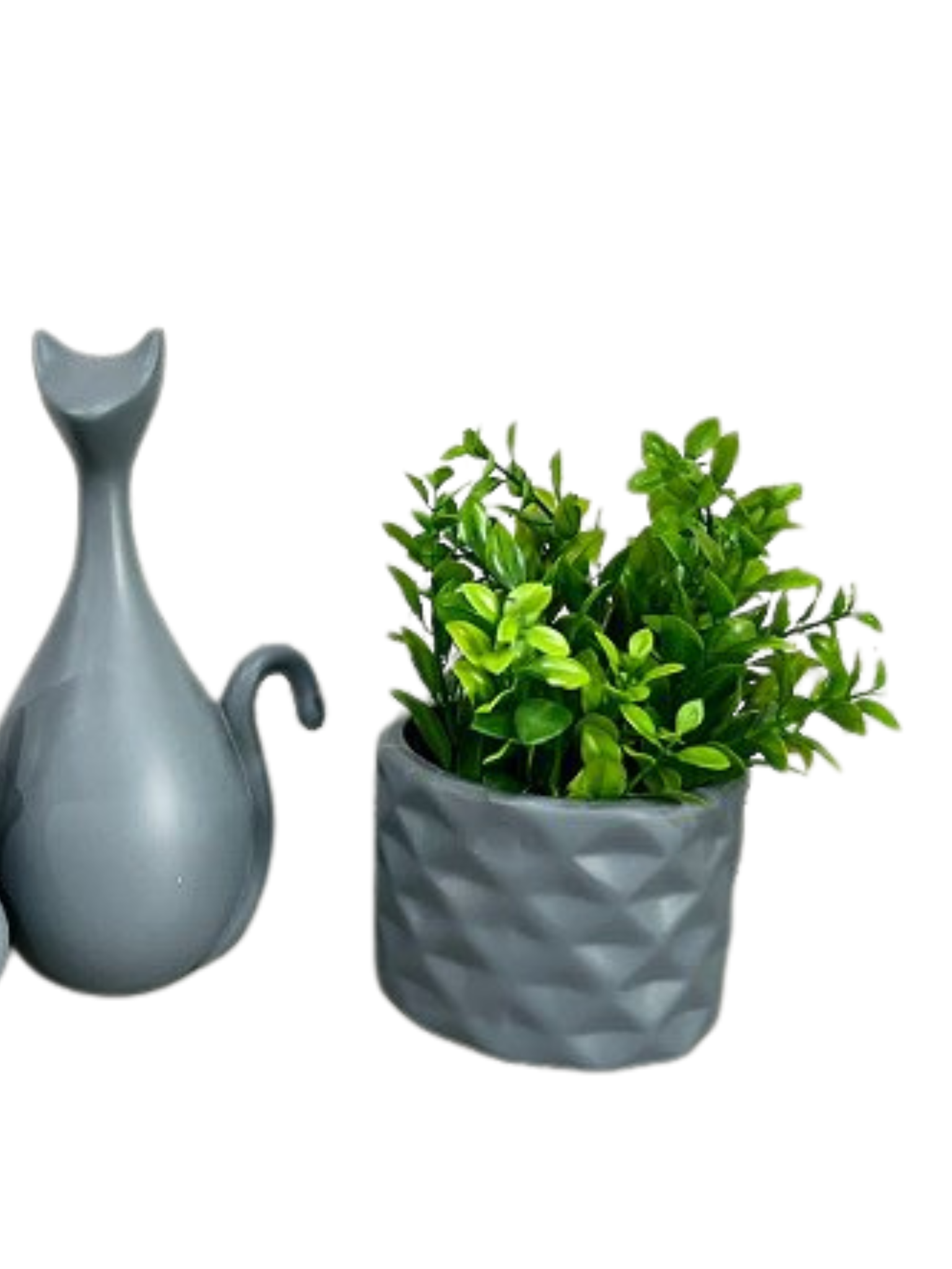 Conjunto Trio de gatos + Vaso com verdes artificiais