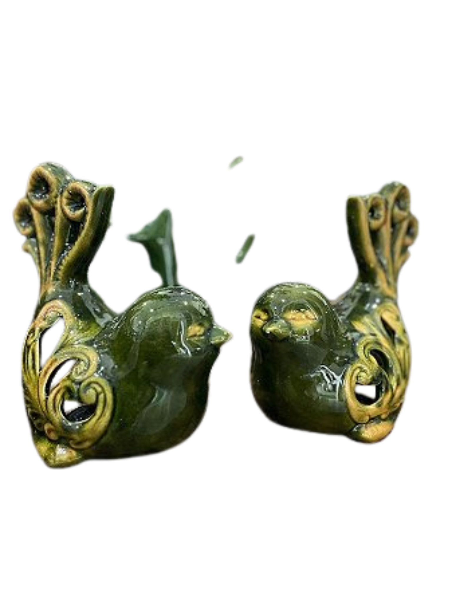 Dupla de Pássaros em porcelana Verde