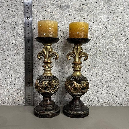 conjunto castiçal resina com velas