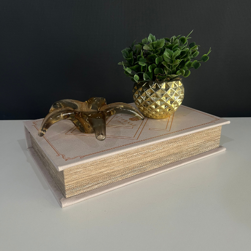 Kit Caixa de Livro + Estrela de Cristal Murano + Vaso Pequeno com Planta Artificial