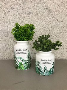 Conjunto Trio de gatos + Vaso com verdes artificiais